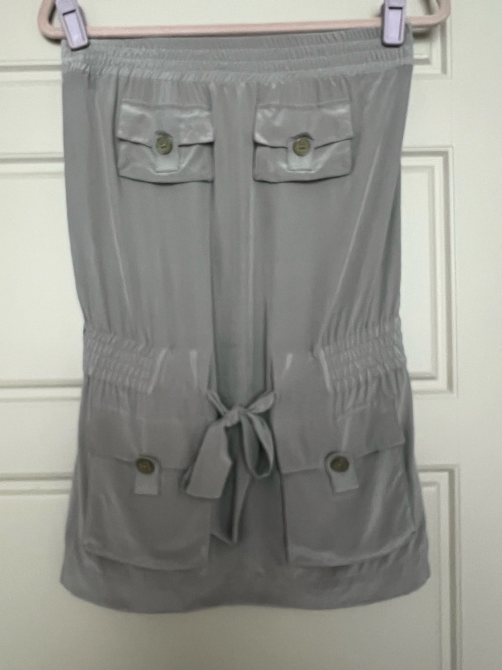 bebe Light Gray Ruched Strapless top